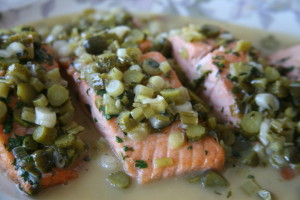 Salmon with Mustard Sauce and Pickles, good catering service